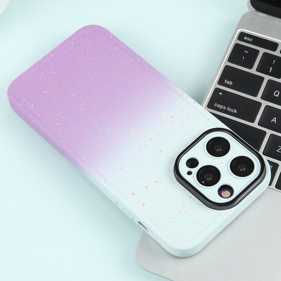 For iPhone 12 Pro Gradient Starry Silicone Phone Case with Lens Film(White Purple)