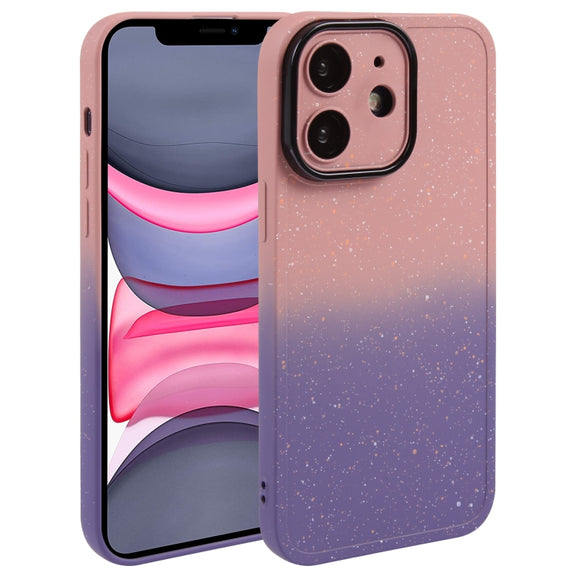 For iPhone 11 Gradient Starry Silicone Phone Case with Lens Film(Pink Purple)