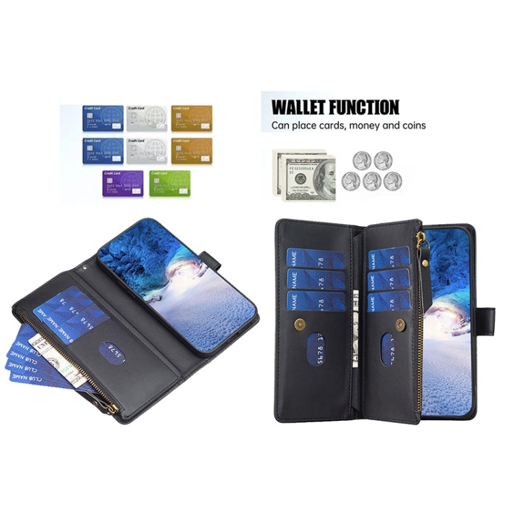 For iPhone 11 9 Card Slots Zipper Wallet Leather Flip Phone Case(Black)