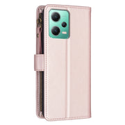 For Xiaomi Redmi Note 12 5G 9 Card Slots Zipper Wallet Leather Flip Phone Case(Rose Gold)