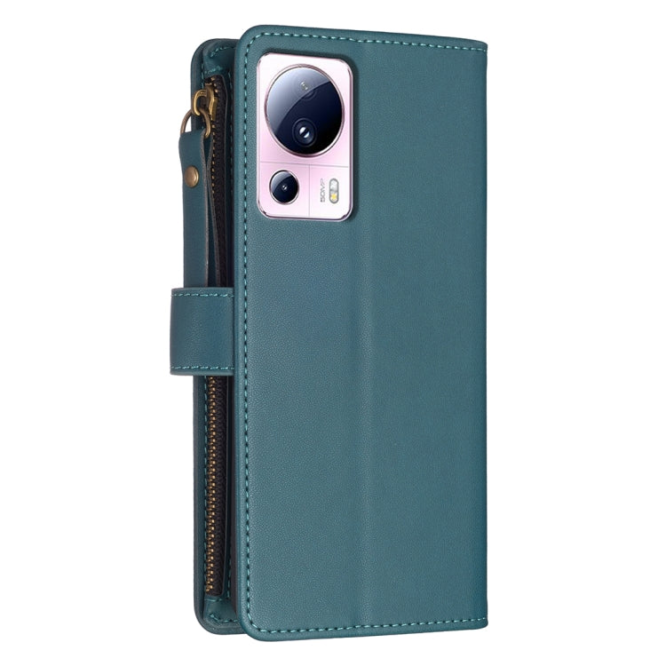 For Xiaomi 13 Lite 9 Card Slots Zipper Wallet Leather Flip Phone Case(Green)