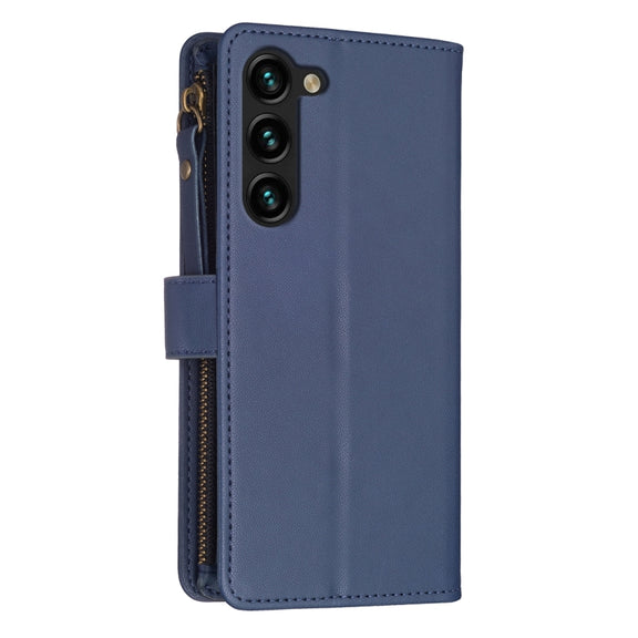 For Samsung Galaxy S23+ 5G 9 Card Slots Zipper Wallet Leather Flip Phone Case(Blue)