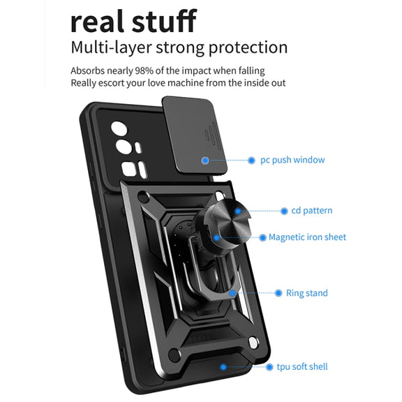 For Xiaomi Poco F5 Pro Sliding Camera Cover Design TPU Hybrid PC Phone Case(Silver)