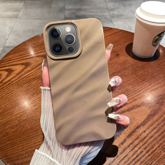 For iPhone 12 Pro Max Solid Color Wave Texture TPU Phone Case(Brown)