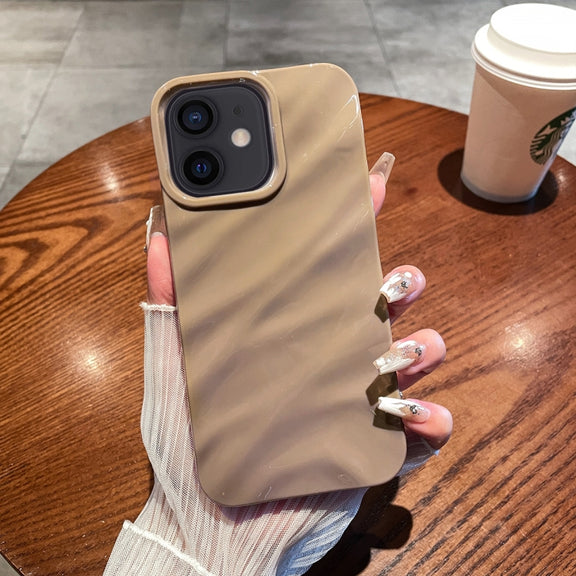 For iPhone 12 / 12 Pro Solid Color Wave Texture TPU Phone Case(Brown)