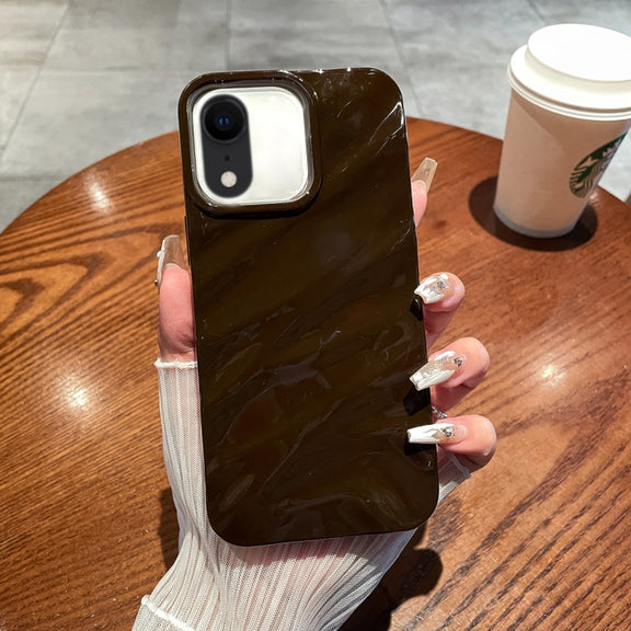 For iPhone XR Solid Color Wave Texture TPU Phone Case(Chocolate)