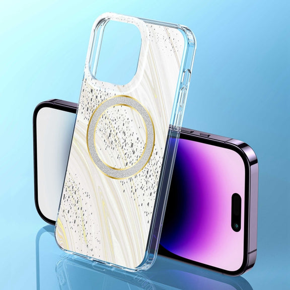 For iPhone 12 Pro Max Dual-side IMD Marble Magsafe Phone Case(White)