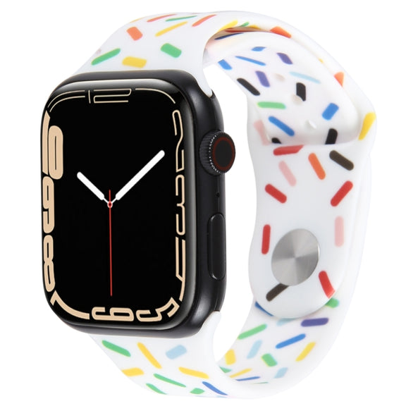 Rainbow Raindrops Silicone Watch Band For Apple Watch 6 44mm(White)