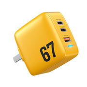 WK WP-U141 67W USB+Double USB-C / Type-C GaN Charger, Plug:CN Plug(Yellow)
