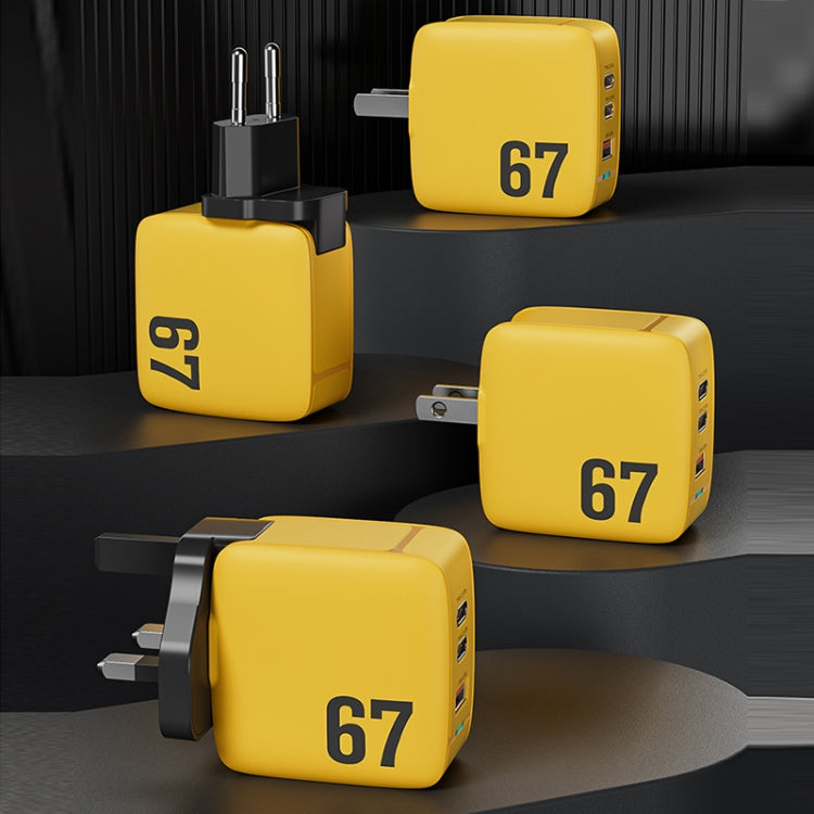 WK WP-U141 67W USB+Double USB-C / Type-C GaN Charger, Plug:EU Plug(Yellow)