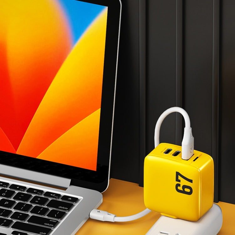 WK WP-U141 67W USB+Double USB-C / Type-C GaN Charger, Plug:UK Plug(Yellow)
