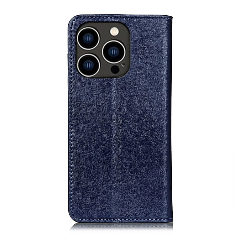 For iPhone 15 Pro Max Magnetic Crazy Horse Texture Horizontal Flip Leather Phone Case(Blue)
