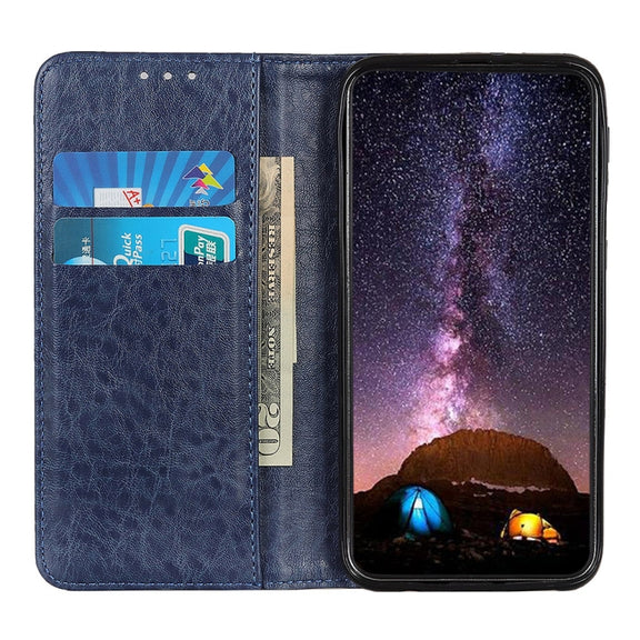 For iPhone 15 Pro Magnetic Crazy Horse Texture Horizontal Flip Leather Phone Case(Blue)