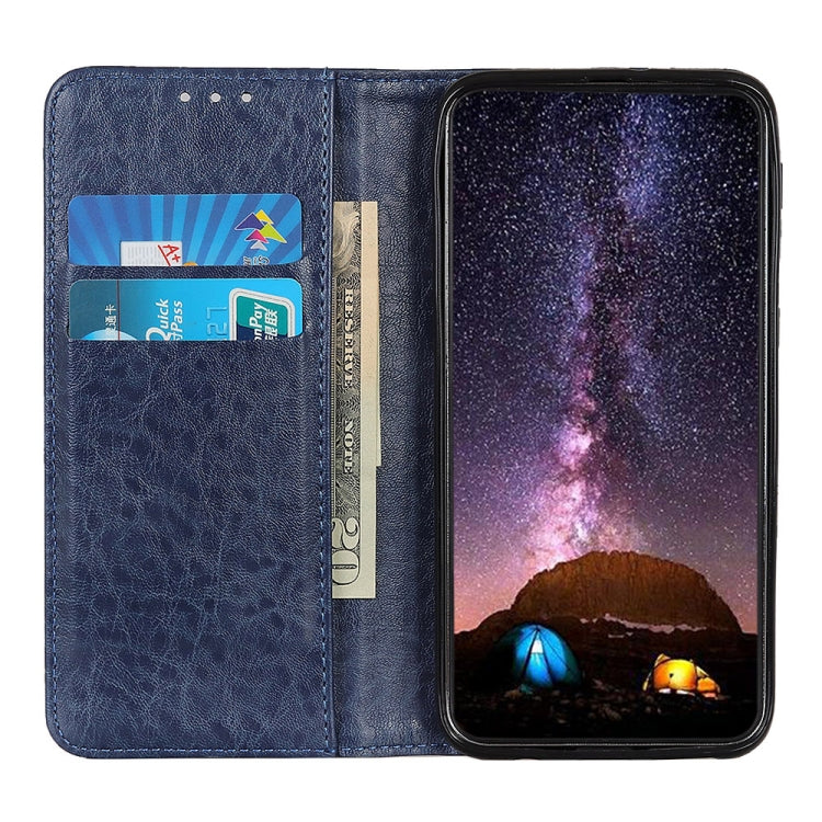 For iPhone 15 Pro Magnetic Crazy Horse Texture Horizontal Flip Leather Phone Case(Blue)