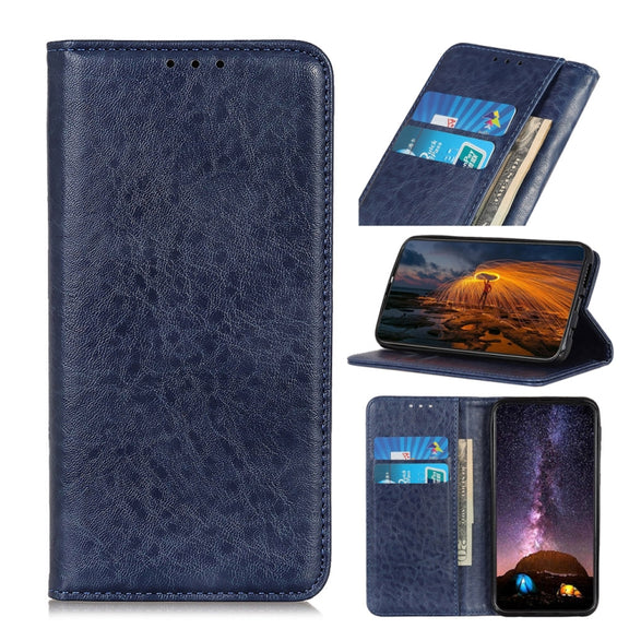 For iPhone 15 Pro Magnetic Crazy Horse Texture Horizontal Flip Leather Phone Case(Blue)