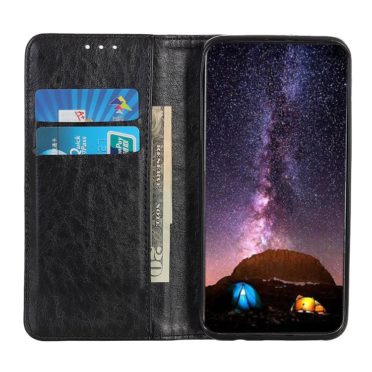 For iPhone 15 Magnetic Crazy Horse Texture Horizontal Flip Leather Phone Case(Black)