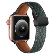 For Apple Watch 8 45mm  Folding Buckle Rhombus Leather Watch Band(Green)