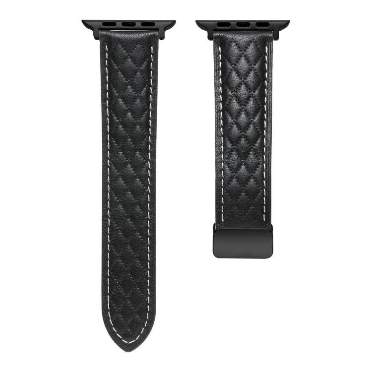 For Apple Watch 7 41mm Folding Buckle Rhombus Leather Watch Band(Black)