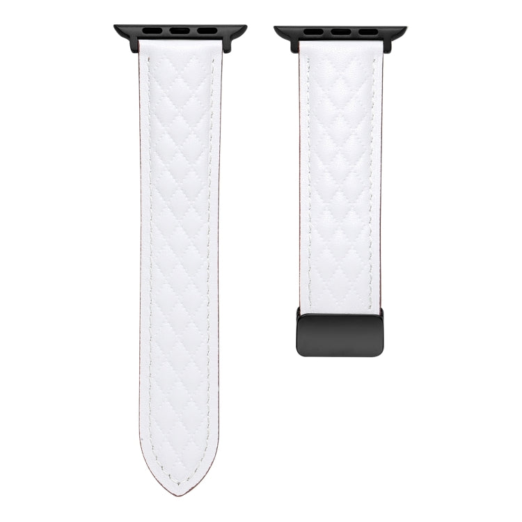 For Apple Watch 7 41mm Folding Buckle Rhombus Leather Watch Band(White)