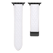For Apple Watch 7 41mm Folding Buckle Rhombus Leather Watch Band(White)