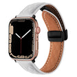 For Apple Watch SE 44mm Folding Buckle Rhombus Leather Watch Band(White) - Watch Bands by PMC TechLife | Online Shopping South Africa | PMC TechLife