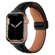 For Apple Watch 6 44mm Folding Buckle Rhombus Leather Watch Band(Black) - Watch Bands by PMC TechLife | Online Shopping South Africa | PMC TechLife