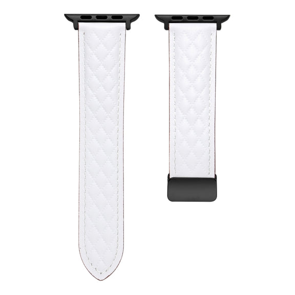 For Apple Watch 4 44mm Folding Buckle Rhombus Leather Watch Band(White)