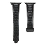 For Apple Watch 2 42mm Folding Buckle Rhombus Leather Watch Band(Black)
