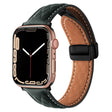 For Apple Watch 42mm Folding Buckle Rhombus Leather Watch Band(Green) - Watch Bands by PMC TechLife | Online Shopping South Africa | PMC TechLife