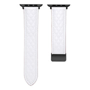 For Apple Watch 9 45mm Folding Buckle Rhombus Leather Watch Band(White)