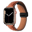 For Apple Watch 9 45mm Folding Buckle Rhombus Leather Watch Band(Brown) - Watch Bands by PMC TechLife | Online Shopping South Africa | PMC TechLife