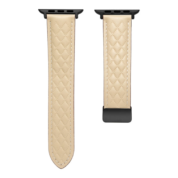 For Apple Watch 9 41mm Folding Buckle Rhombus Leather Watch Band(Starlight)