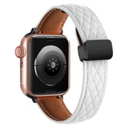 For Apple Watch 9 41mm Folding Buckle Rhombus Leather Watch Band(White)