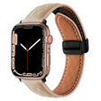For Apple Watch 9 41mm Folding Buckle Rhombus Leather Watch Band(Apricot) - Watch Bands by PMC TechLife | Online Shopping South Africa | PMC TechLife
