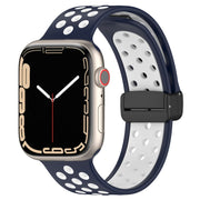 For Apple Watch 8 41mm Magnetic Buckle Silicone Watch Band(Navy White)