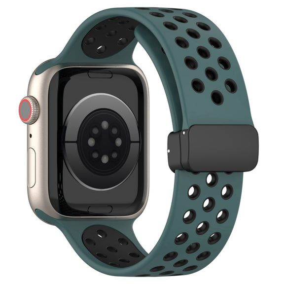 For Apple Watch 8 45mm  Magnetic Buckle Silicone Watch Band(Olive Black)