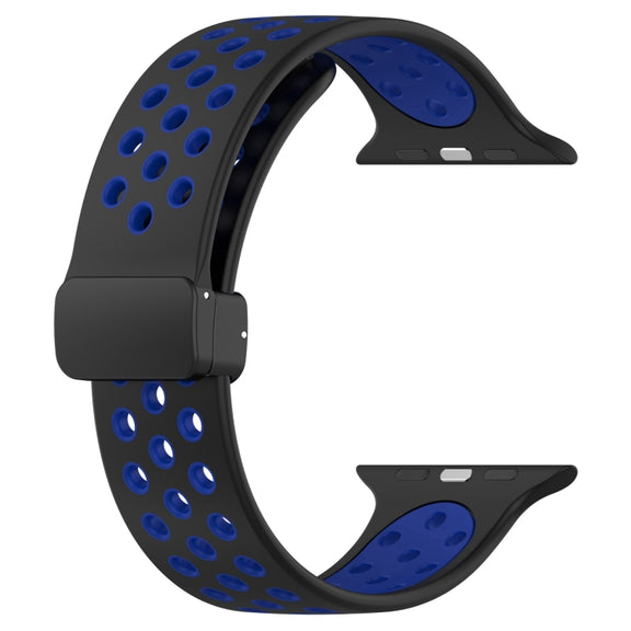For Apple Watch 8 45mm  Magnetic Buckle Silicone Watch Band(Black Blue)