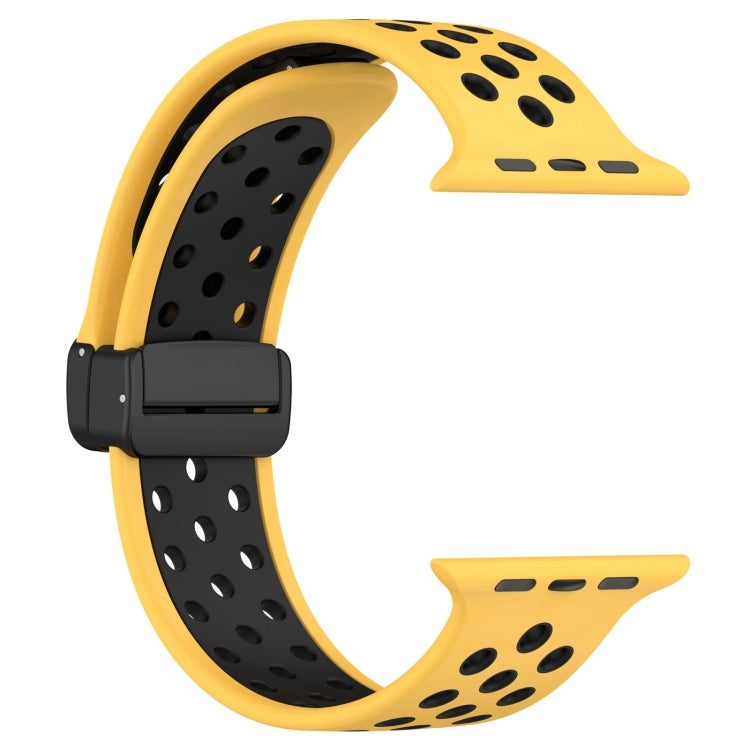 For Apple Watch 8 45mm  Magnetic Buckle Silicone Watch Band(Yellow Black)