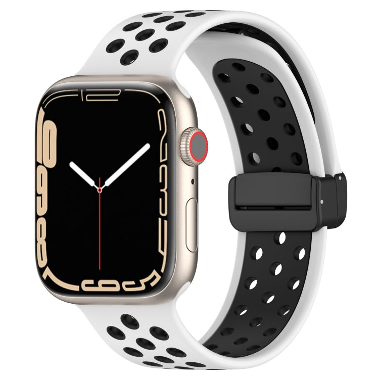 For Apple Watch SE 2022 40mm Magnetic Buckle Silicone Watch Band(White Black)