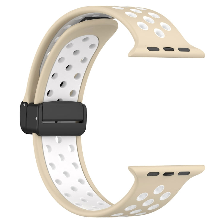 For Apple Watch SE 2022 40mm Magnetic Buckle Silicone Watch Band(Khaki White)