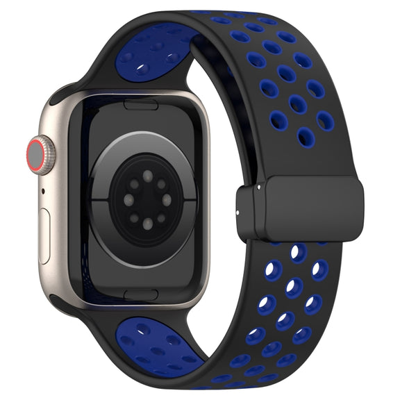 For Apple Watch 7 41mm Magnetic Buckle Silicone Watch Band(Black Blue)