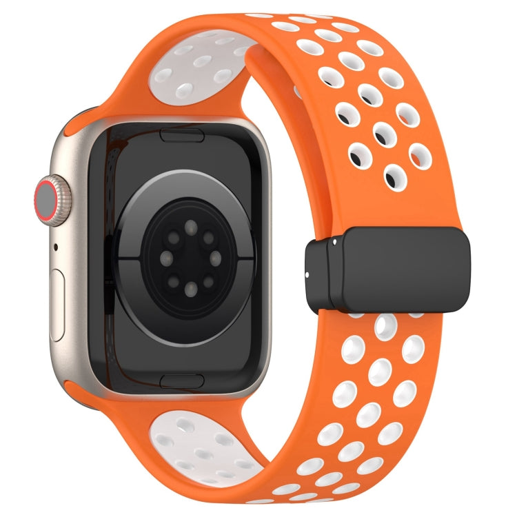 For Apple Watch 7 45mm Magnetic Buckle Silicone Watch Band(Orange White)