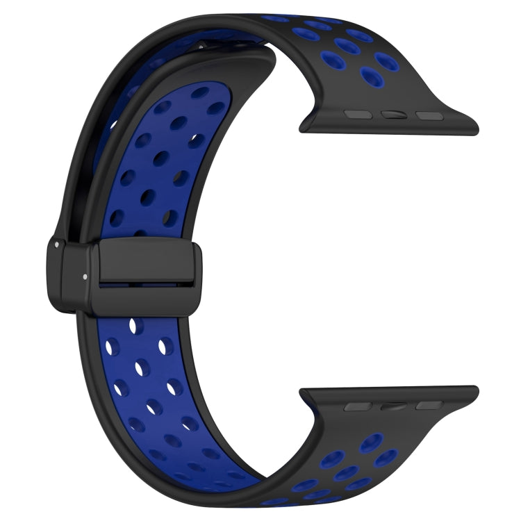 For Apple Watch 7 45mm Magnetic Buckle Silicone Watch Band(Black Blue)
