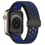 For Apple Watch 7 45mm Magnetic Buckle Silicone Watch Band(Black Blue)