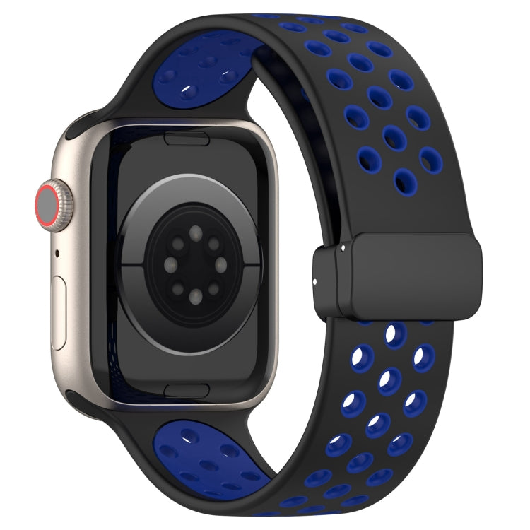 For Apple Watch 7 45mm Magnetic Buckle Silicone Watch Band(Black Blue)