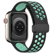 For Apple Watch 7 45mm Magnetic Buckle Silicone Watch Band(Black Cyan)