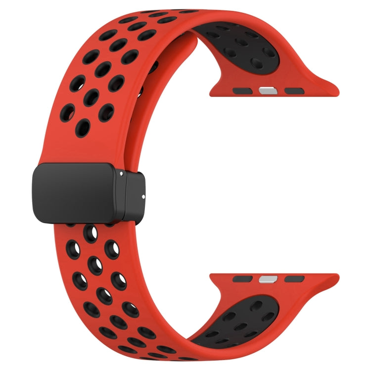 For Apple Watch 7 45mm Magnetic Buckle Silicone Watch Band(Red Black)