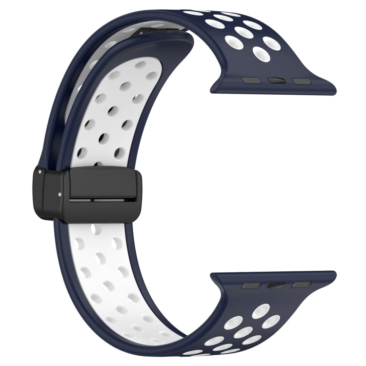 For Apple Watch SE 40mm Magnetic Buckle Silicone Watch Band(Navy White)