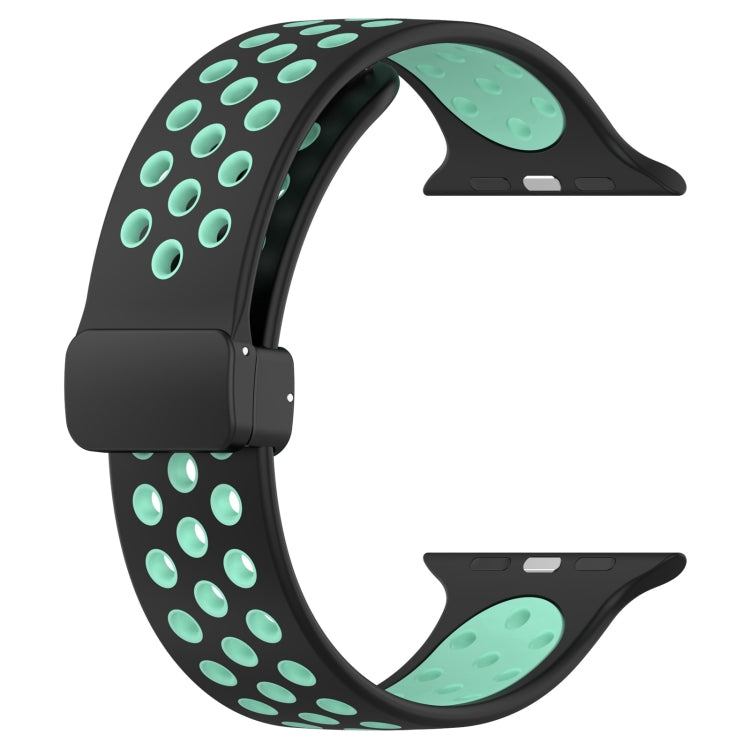 For Apple Watch 6 40mm Magnetic Buckle Silicone Watch Band(Black Cyan)
