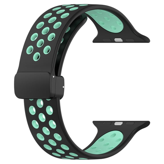 For Apple Watch 6 40mm Magnetic Buckle Silicone Watch Band(Black Cyan)
